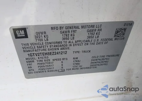 2014 GMC Sierra 1500 z USA, uszkodzony, nr VIN 1GTV2TEH8EZ241212